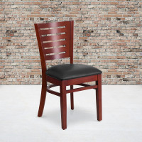 Flash Furniture XU-DG-W0108-MAH-BLKV-GG Darby Series Slat Back Mahogany Wooden Restaurant Chair - Black Vinyl Seat